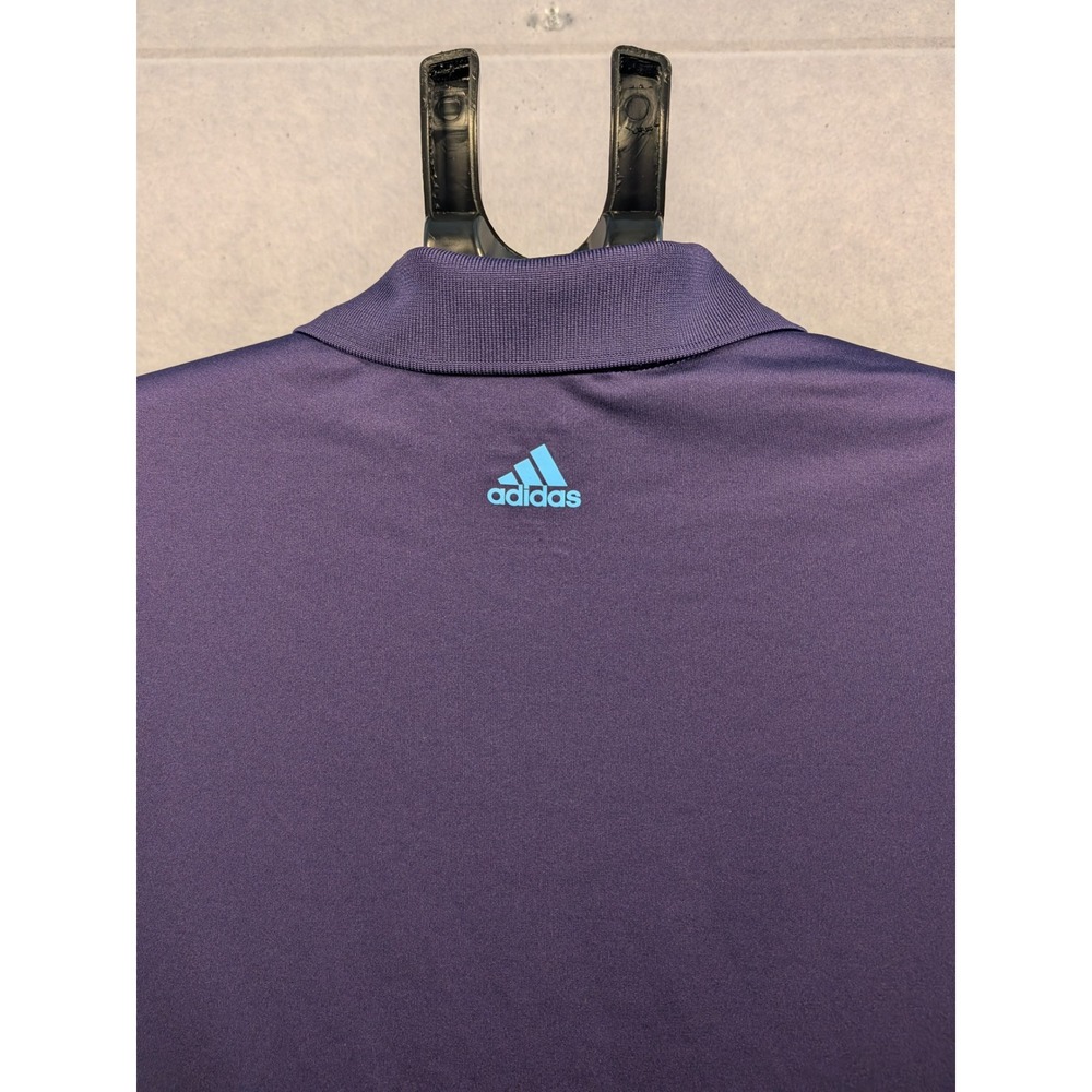 Adidas Golf Polo Mens M Purple Puremotion CoolMax 3-Stripe Excellent - Picture 4 of 6